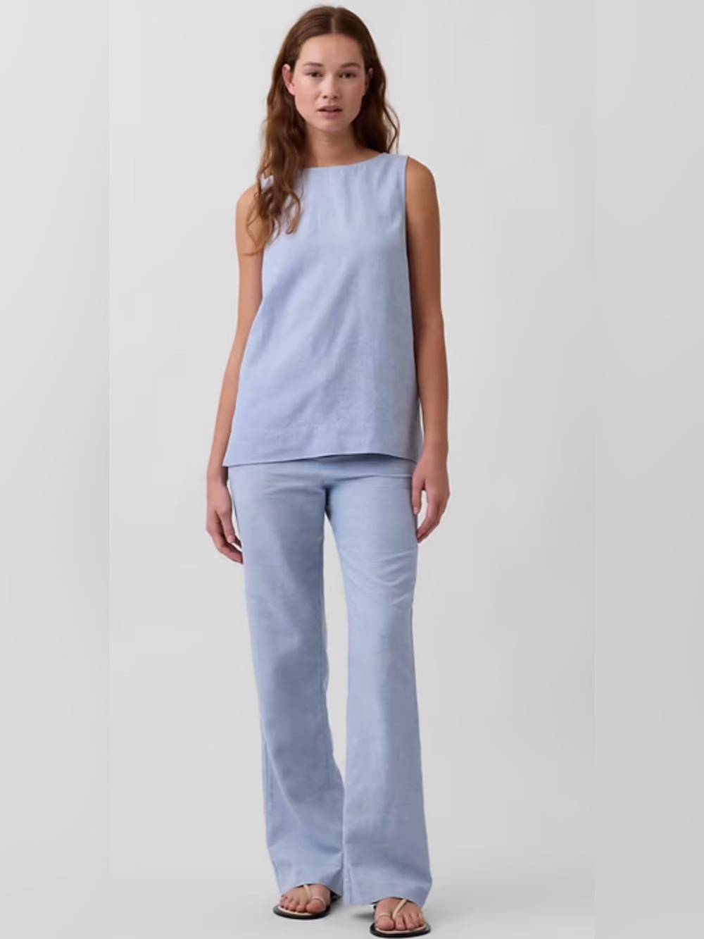 GAP Linen Blend Shell Tank Top Blue Coastal Sleeveless Large NWT